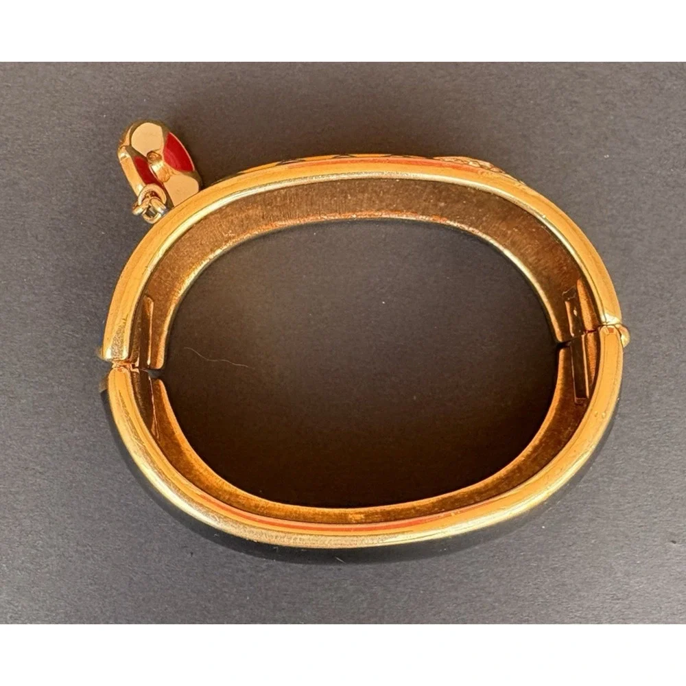 Swarovski Crystal Bracelet Wide Hinged Gold Tone Enamel Charm Cuff Nautical‎ - Picture 9 of 10